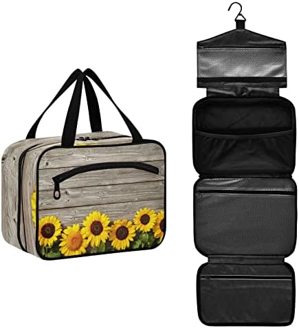 Girassóis em bolsa de higiene pessoal para mulheres Organizador de bolsas de maquiagem de viagem com sacos de cosméticos pendurados