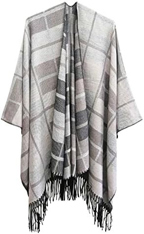 Shawls de mantas femininos envolvem o clássico de inverno estampado aberto do cardigã frontal com canela manta de capa com