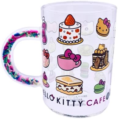 Hello Kitty Cafe Treats & Sprinkles Caneca de vidro 13,5 FL.OZ [Hello Kitty Cafe exclusivo] Somente lavagem da mão, multicolor