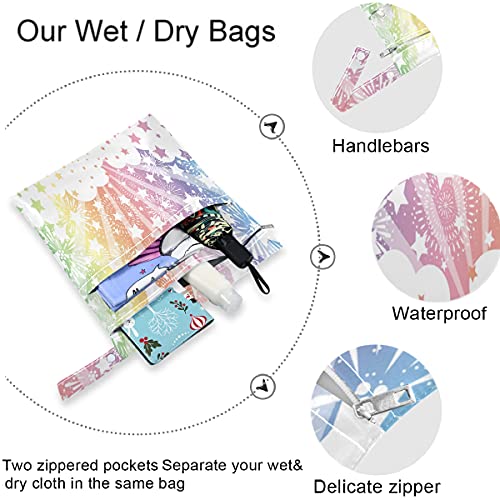 VISESUNNY STAR NUVEL 2PCS SACO molhado com bolsos com zíper Saco de fraldas salateadas reutilizáveis ​​para viajar,