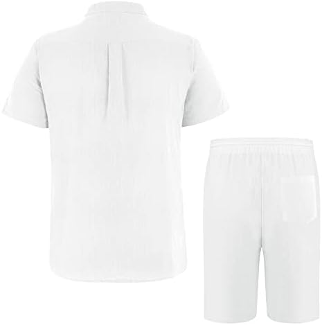 Fommykin Men's Linen Sets Button Down Guayabera e shorts Configurar o traje de traje de traje de 2 peças de Summer Beach