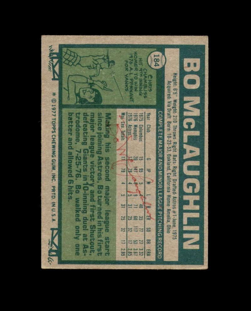Bo McLaughlin assinou 1977 Topps Houston Astros Autograph