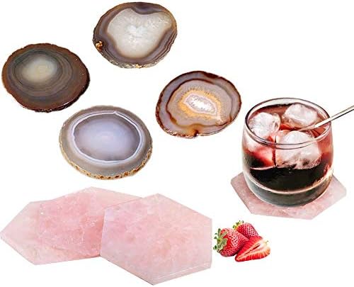 AMOYStone Nature Crystal Coasters for Drinks Stone Coasters Housewarming Gift Gream Ageasters Hexagon