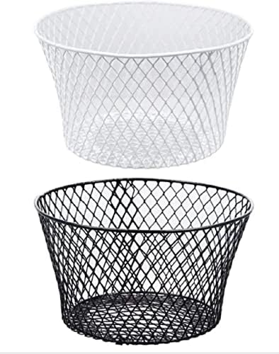 Pequenas cestas de arame retangular, oval e redondo de metal com ou sem alças, conjuntos de 4-CT pretos e brancos