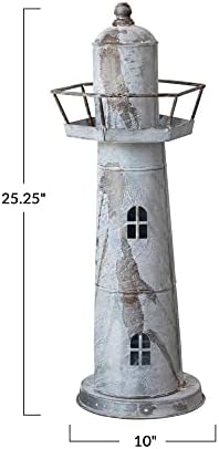 Cooperativa criativa de 10 Round x 25-1/4 H Lighthouse de metal galvanizado, acabamento em zinco angustiado