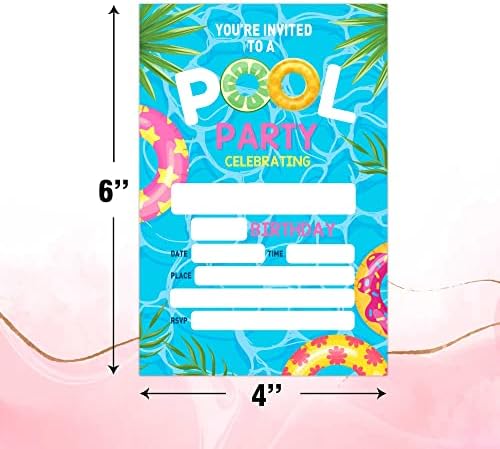 Cartões de convite de festa de aniversário da piscina Wuinck, Festa de festa na piscina convites de festa temática para