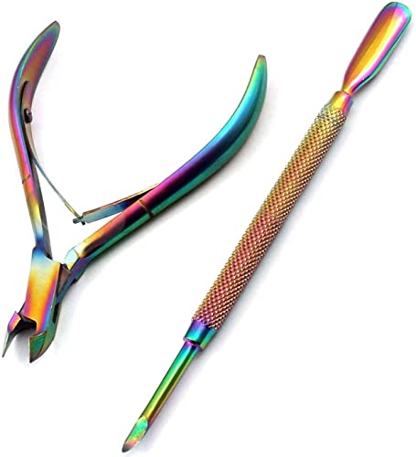 ODONTOMED2011 Multi Titanium Rainbow Color Cuticle Pusher Remover com Nipper Rainbow Aço inoxidável Manicure UNID ART Tool