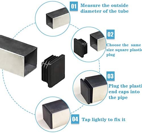 Capas de tubo quadrado de 100 pack 1 polegada, tampas de tubo de inserção de inserção de inserção de inserção durável de plástico preto,