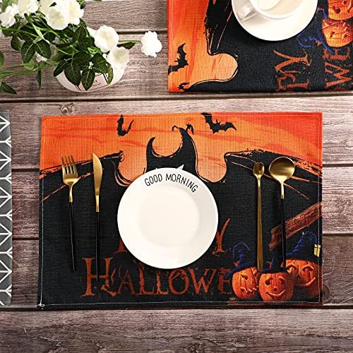 8 peças Halloween Placemats Halloween Castelo Pumpkin Placemats Halloween Bat Table tapetes de mesa não resistente