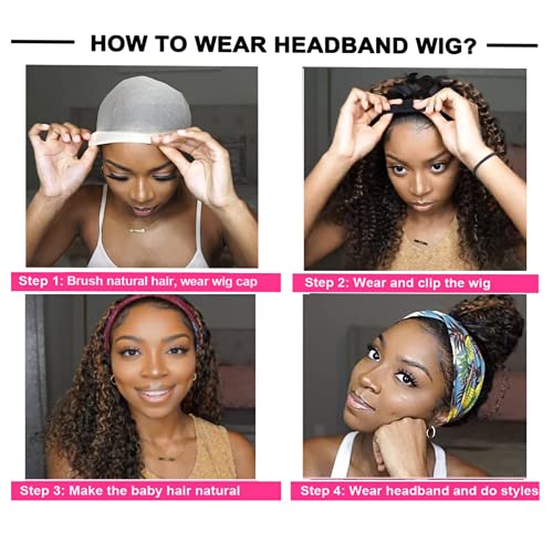 Yijundema Brown Body Wavy Wavy Head Band Wig para Mulheres Negras Meias perucas Natureza de Glue Looking 150% Density Synthetic