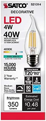 SATCO S21314/06 LIDAS LED E26 LED 4-WATT, 4000K, 15000 horas Classificação, Dimmable, 6 pacote