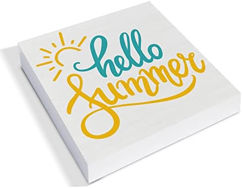 Country Hello Summer Sun Sun Box Wood Sign Decor Mesa Citação de verão Sun Box Block Block Sign Sign