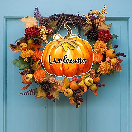 Flyab Pumpkin Welcome Sign 11 x 11,5 Hello Fall Welcome Sign para a porta da frente Ação de Graças Solping Sinal
