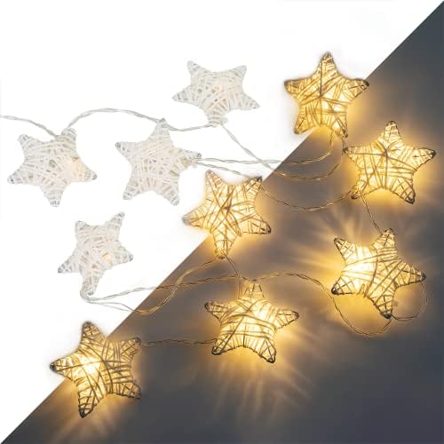 Ivory West Ivory 6 pés 10 LED METAL Rattan Style Star String Fairy Lights Garland, Battery Operated, Wedding Holiday