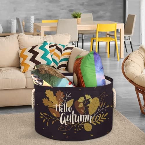 Fundo de outono com folhas grandes cestas redondas para cestas de lavanderia de armazenamento com alças cestas de armazenamento de