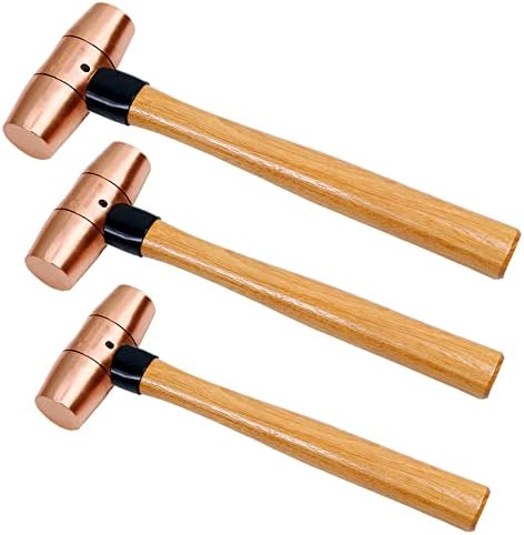 Conjunto de martelos de cobre was 3pcs, 1/2lb+1lb+2lb, martelo de martelo de cobre sólido, kit de martelo de escorrega
