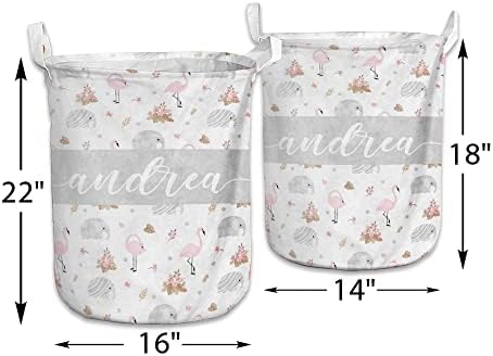 Flamingo personalizado e elefante Hampers personalizados cesta de lavanderia personalizada com nome, cesto de roupas sujas personalizadas, cesta de armazenamento