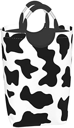 Impressão de vaca em preto e branco 50l Praço Dirty Storage Storage dobrável/com maçaneta de transporte/adequado para viagem de armazenamento doméstico de armário de banheiro