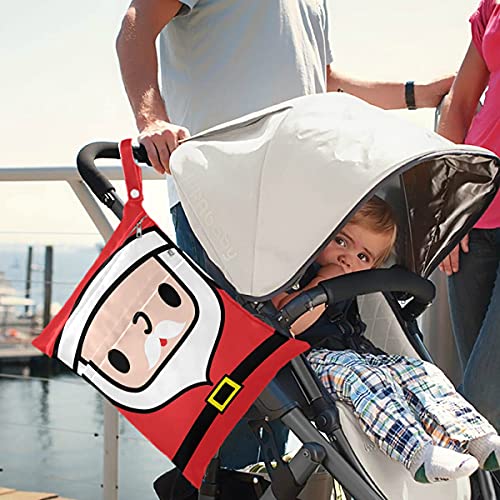 VISESUNNY Natal Papai Noel Cartoon 2pcs bolsa molhada com bolsos com zíper Bolsa de fraldas salateadas reutilizáveis ​​para viajar, praia, creche, carrinho, fraldas, roupas de ginástica sujas, roupas de banho molhadas, produtos de higiene pessoal