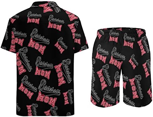 Mãe de beisebol Homens de 2 peças Hawaiian Set Button-Down Sleeve Shirts Calça de praia Faixa Fit