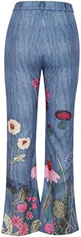 Jeans de perna larga da cintura larga da cintura alta feminina Jeans retos calças de jeans jeans Flare Bell Bottom Jeans de estampa floral solta