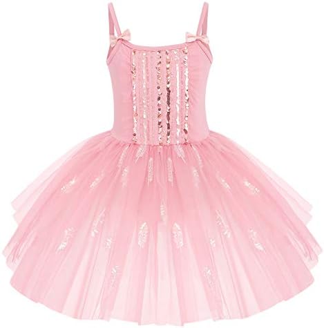 Afavom Toddler Kid Girls Fringes Fringes Camisole Ballet Dance Dress Glitter Feather Tutu Skirted Leotard Ballerina