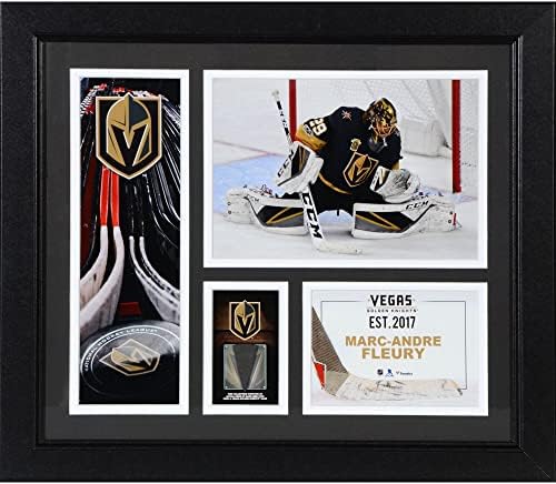 Marc-Andre Fleury Vegas Golden Knights emoldurou 15 x 17 colagem de jogadores com um pedaço de puck usado-jogo NHL usou colagens