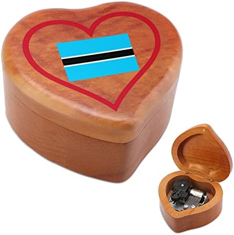 Eu amo Botswana Red Heart Clockwork Box Vintage Wooden Heart Musical Box Toys Gifts Decorações