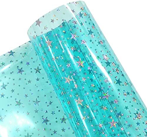 Rolo de couro de PVC de estrela glitter super clara, estelar transparente de couro sintético de estrela de estrela de 0,5 mm de espessura para projetos de bricolage costurando artesanato 12 x 53