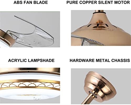 Ventilador de teto retrátil de 42 polegadas com leve e remoto e remoto, lustre de ventilador LED retrátil, ventiladores