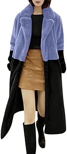 Casacos de chuva para mulheres, escritório de inverno para roupas femininas de manga longa encanto embrulhado em lapela de jaquetas difusas colorblock confortável com casacos soltos ladras azul