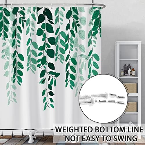 Defouliao eucalyptus cortinas de chuveiro para banheiro, folhas de aquarela na cortina de chuveiro verde superior cortina de chuveiro verde com ganchos 72x72 polegadas ideal para iluminar seu banheiro em casa