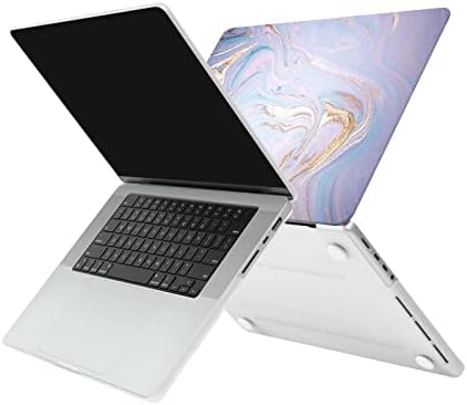 Mosis compatível com MacBook Pro 16 polegadas Caso 2023 2022 2021 Liberação M2 A2780 A2485 M1 PRO/MAX CHIP com ID de toque, capa de concha dura de plástico e capa do teclado e protetor de tela, mármore de ouro roxo
