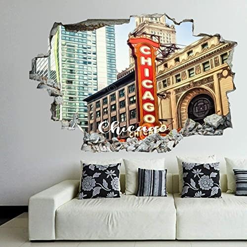 Cocoken American Illinois Chicago Pintura Arte Chicago Cidade Vista 3D Adesivos de parede MURAL ARTE DE MURAL DE VINUSTRO