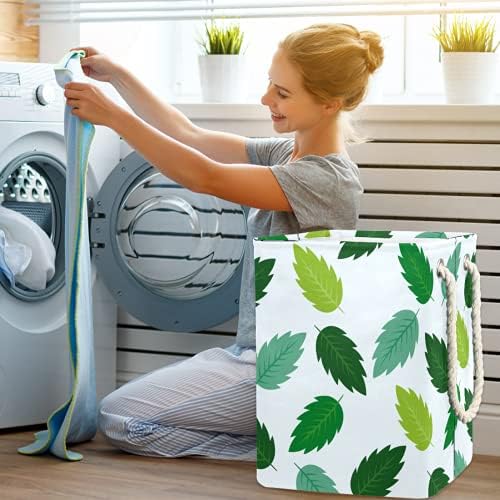 Deyya Cestas de lavanderia impermeabilizadas altas altas folhas verdes de folhas verdes padrão cesto de primavera para crianças adultas meninos adolescentes meninas em quartos banheiro