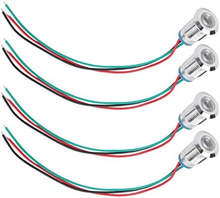 FTVogue 4 sets LEDs redondos pré -conectados Indicador de 2 poloras de metal a partir de LEDs redondos de cátodo comuns 12mm 12-24V [Verde vermelho], botões e indicadores