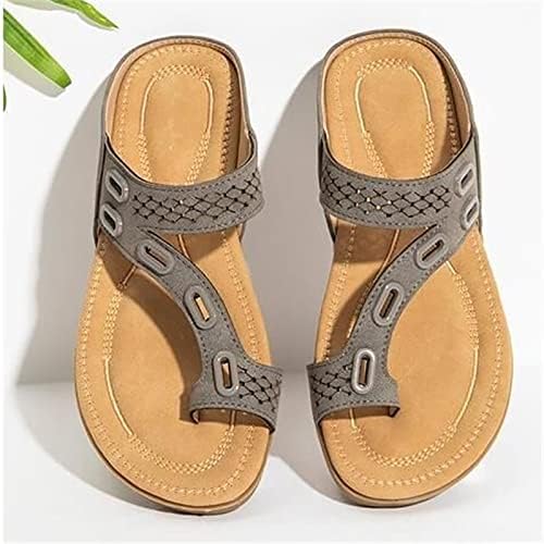 Anel de ponta do dedo do pé para mulheres vintage andam chinelos romanos escorregando em sandálias ocas ladras de praia confortáveis