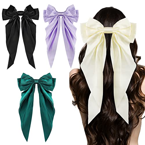 Clipes de cabelo de arco grande 4pcs, arcos de cabelo francês de cauda longa para mulheres meninas, barreto de cabelo