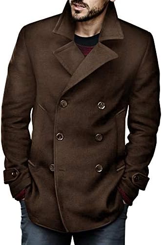 PASLTER Mens Classic Business Pea Coat Winter Warm Double Double Basted Heavyweight Trench Casats