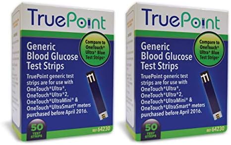 TruePoint Teste genérico tiras 100 contagem para uso com medidores OneTouch Ultra, Ultra2 e Ultramini e UltraMart, todos comprados antes de abril de