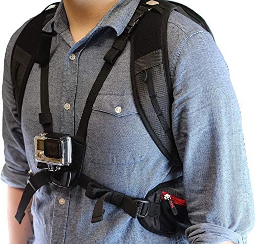 Backpack da câmera de ação da Navitech e estojo de armazenamento azul com pulseira de tórax integrada - compatível com