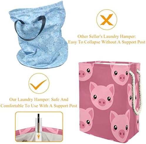 Cute Pink Pig Face Roundry cesto com alças grandes cestas dobráveis ​​para lixeira, quarto de crianças, organizador de