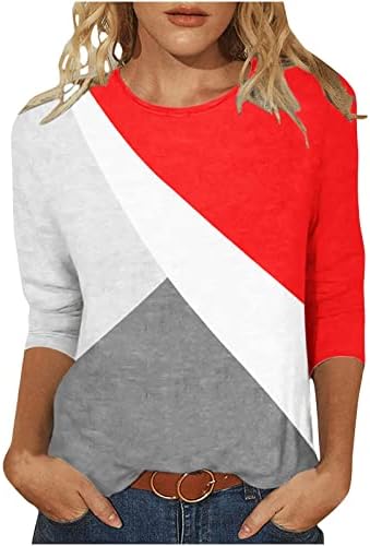 Camisas do Dia dos Namorados femininos adoram impressão de coração 3/4 de manga camiseta blusa na moda túnica de túnica redonda na