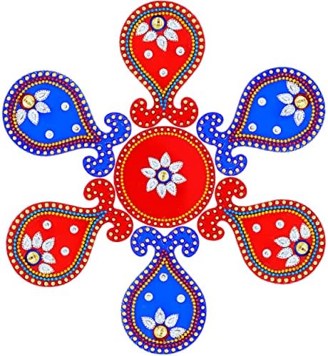 Triyashh Made de cor vermelha e azul de cor azul Matka Rangoli/Diwali/Ano Novo/Decorativo Diwali Rangoli Definir pedras multicoloridas/decorações