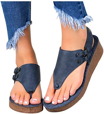 Guangyuan Roman Sandals Women Wide Roman Shoes com tanga ortopédica Low Heel Strappy Sandal Thong Sandal Thong Flip Flop