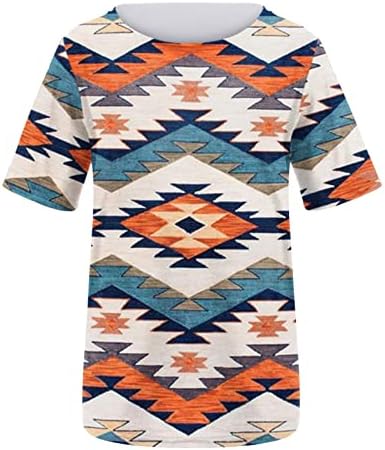Camisas para tops casuais de verão para mulheres de estilo étnico ocidental camisetas clássicas de camisetas vintage Rhombus