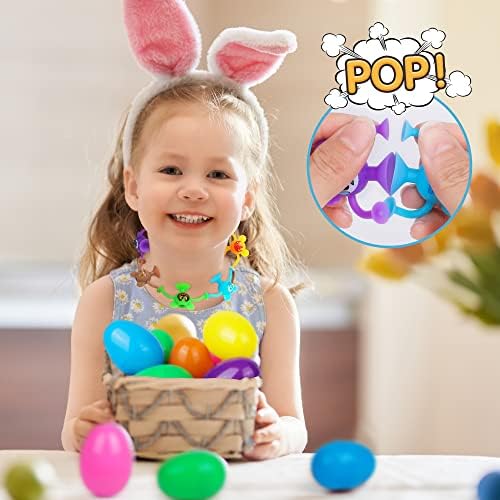 Ovos de Páscoa ZMZs com brinquedos de copo de sucção, estacas de cesto de Páscoa, 18pcs Easter Eggs enchimentos Pop Sucker Toys, Easter Gift Party Favors Stress Relief Brinquedos sensoriais para crianças 4 5 6