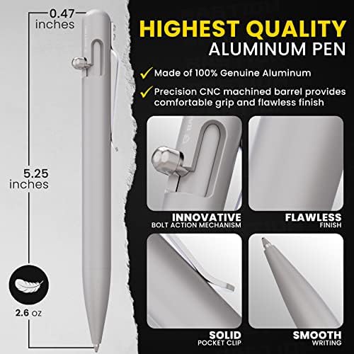 Conjunto de canetas de ação do parafuso de bastião | Prata | Com notebook executivo de capa dura de alumínio EDC Ballpo