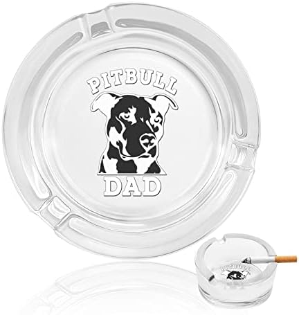 Pitbull Dad Glass Ashtray para cigarros redondo bandejas de cinzas para escritório em casa e restaurantes