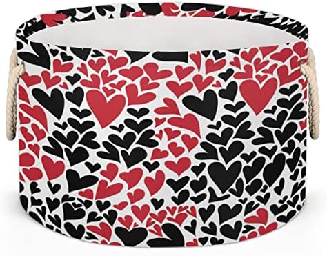 Dia dos namorados Love Heart Grandes cestas redondas para cestas de lavanderia de armazenamento com alças cestas de armazenamento de cobertores para caixas